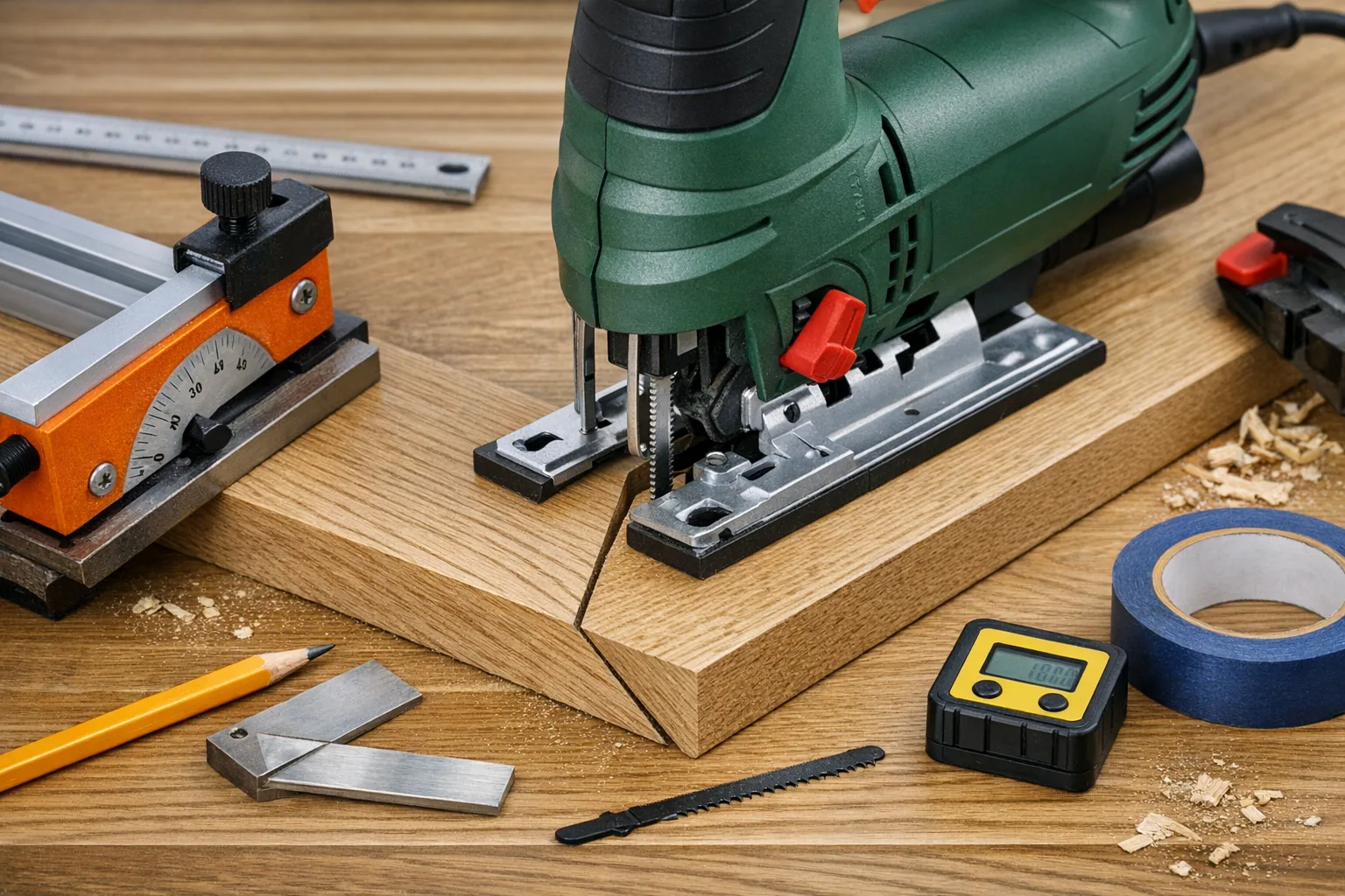 Tipps fuer praezise Gehrungsschnitte mit der Stichsaege bei DIY-Projekten